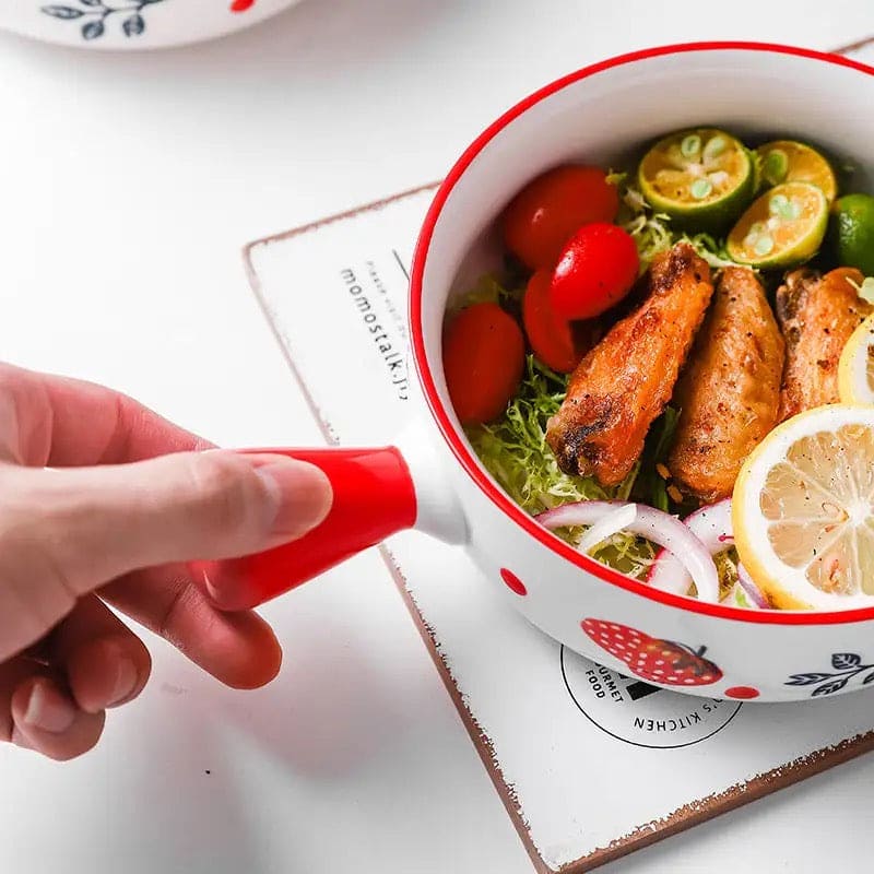 Ceramic Glaze Baking Bowl With Handle, 650ML Food Container, Nordic Net Red Ceramic Bowl With Hand Grip, Barbecue Cheese Baked Rice Baking Pan, Round Bakeware Tray Ceramic Glaze Baking Bowl With Handle, 650ML Food Container, Nordic Net Red Ceramic Bowl With Hand Grip, Barbecue Cheese Baked Rice Baking Pan, Round Bakeware Tray